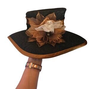 NIB Champagne Italy black and gold asymmetrical hat